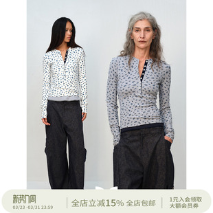 显瘦亨利长袖 方圆原创设计复古碎花印花修身 T恤 CIRCLE SQUARE