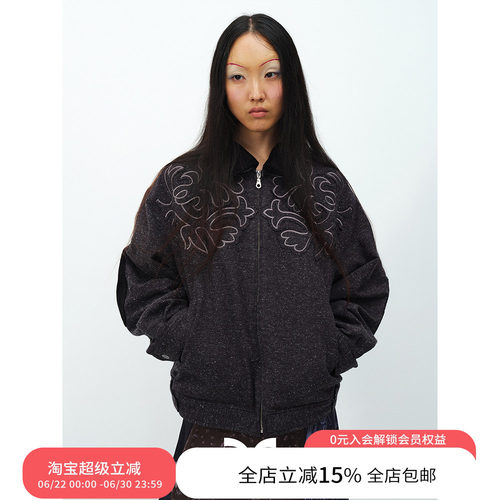 SQUARE CIRCLE 方圆花纹贴布绣灯芯绒翻领vintage质感棉服外套