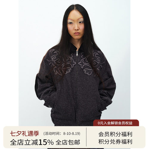 SQUARE CIRCLE 方圆花纹贴布绣灯芯绒翻领vintage质感棉服外套