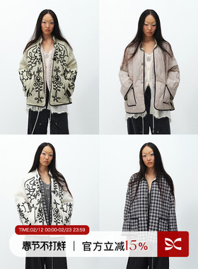 SQUARE CIRCLE 方圆新中式正反两穿绣花条纹廓形薄羽绒保暖外套