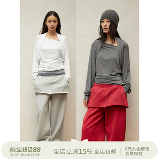 SQUARE CIRCLE 方圆假两件醋酸披肩不规则斜肩收腰显瘦长袖上衣