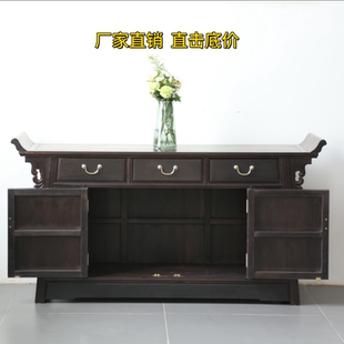 紫光檀平头丝翎檀雕三联橱新中式实木供桌 玄关柜 客厅过道储物柜