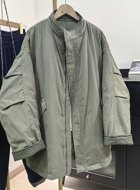 军绿色工装立领棉服大版宽松收腰户外休闲外套秋冬男友风百搭上衣