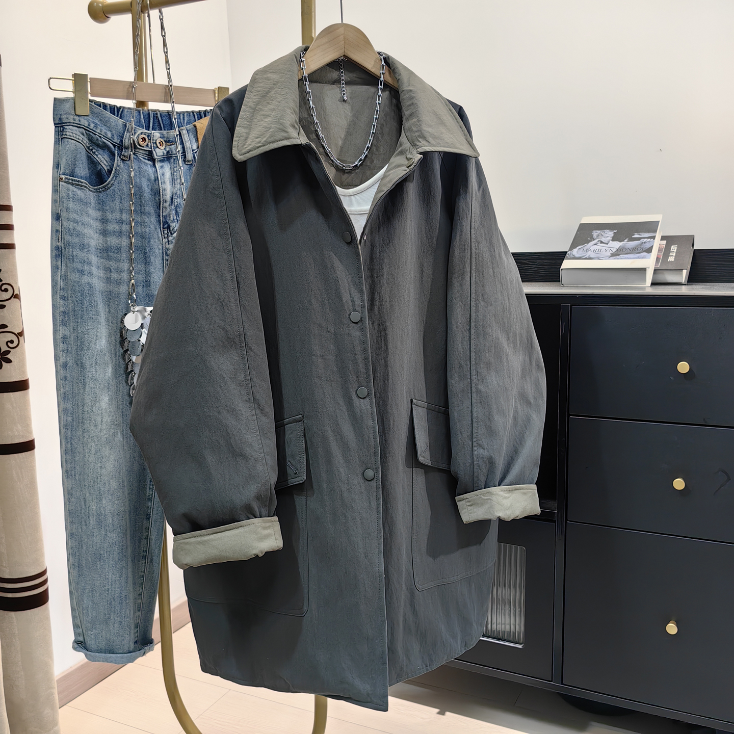 高级感两面穿羽绒服女中长款