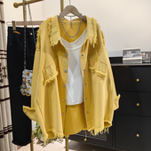 全棉毛边牛仔衬衫 别致上衣潮 休闲宽松时尚 外套女2025春秋新款 韩版