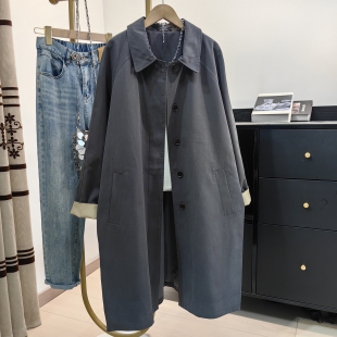高级感高个子宽松大衣 韩版 灰色全棉风衣过膝盖长款 外套女秋冬新款