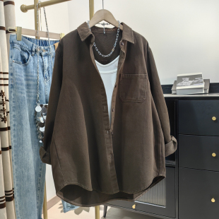 咖啡色全棉衬衫女休闲工装外套2025春新款韩版宽松男友风百搭上衣
