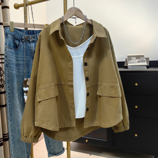 新款 外套女秋季 设计感小众衬衣宽松百搭全棉上衣 衬衫 复古休闲工装
