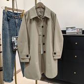 卡其色中长款 宽松休闲高级感小个子后背开叉外套 风衣女2026春新款