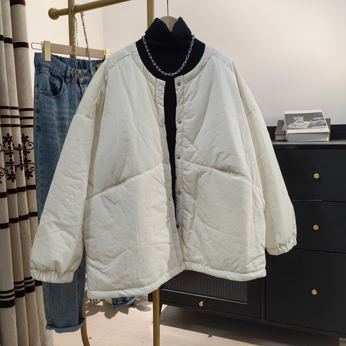 圆领轻薄棉服女开衫外套2024秋冬