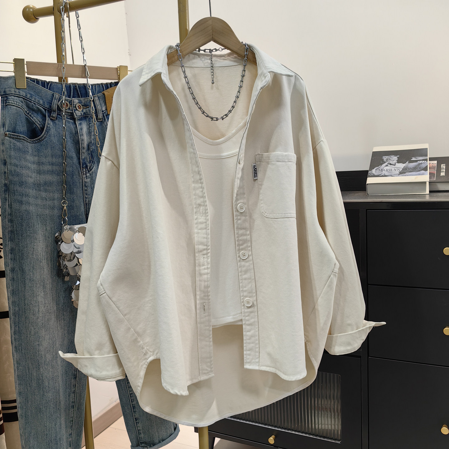 高端纯棉厚款衬衫外套女春秋2025新款韩系休闲男友风时尚宽松上衣