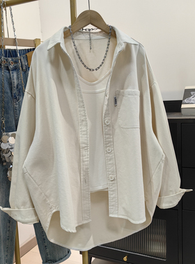 高端纯棉厚款衬衫外套女春秋2025新款韩系休闲男友风时尚宽松上衣