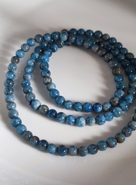 天然蓝磷灰深蓝油画蓝晶手链多圈手串5mm+圆珠天然手串长约50cm