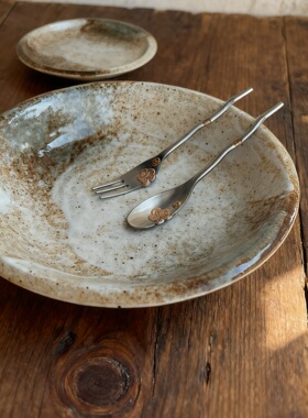 进口雪志野陶瓷餐盘釉下彩餐具做旧粗陶风复古意大利面盘深盘家用