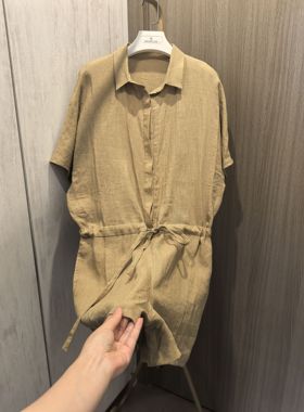 舒适透气休闲苎麻连体短袖短裤女2024夏新