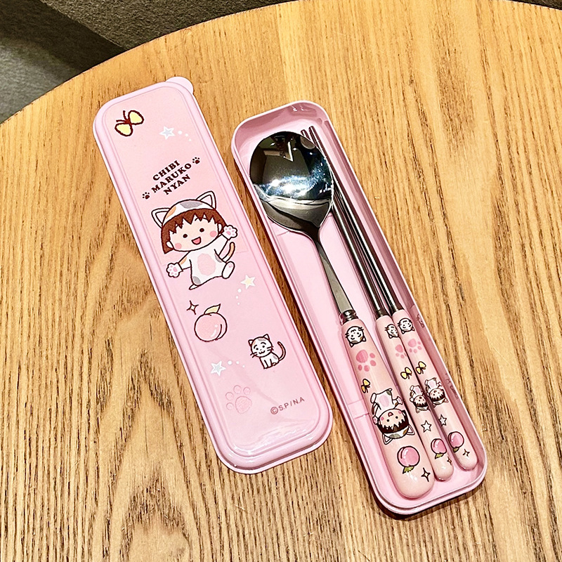 小丸子猫系勺叉筷子餐具套装