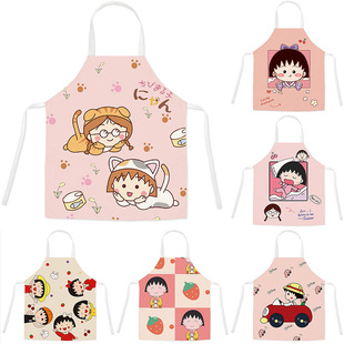 挂脖围裙罩衣 樱桃小丸子可爱亚麻围裙防油污亲子成人儿童diy无袖