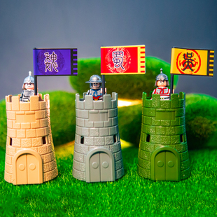 中国积木三国演义小侠古代军事碉楼战马战旗儿童拼装积木人仔玩具