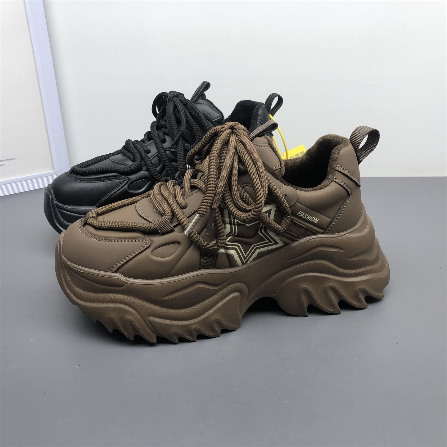 真皮女鞋老爹鞋冬季加绒运动鞋