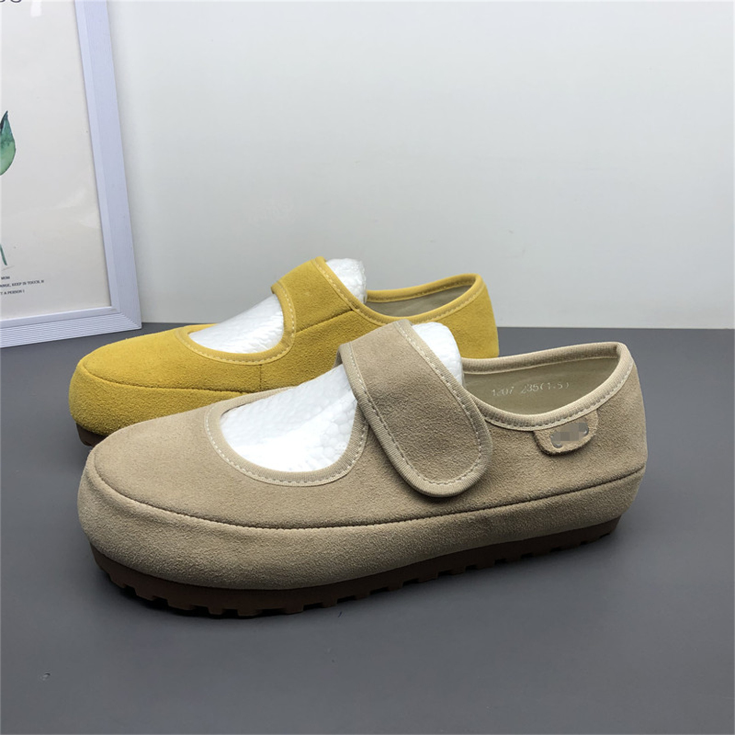 真皮博肯鞋女新款魔术贴休闲鞋