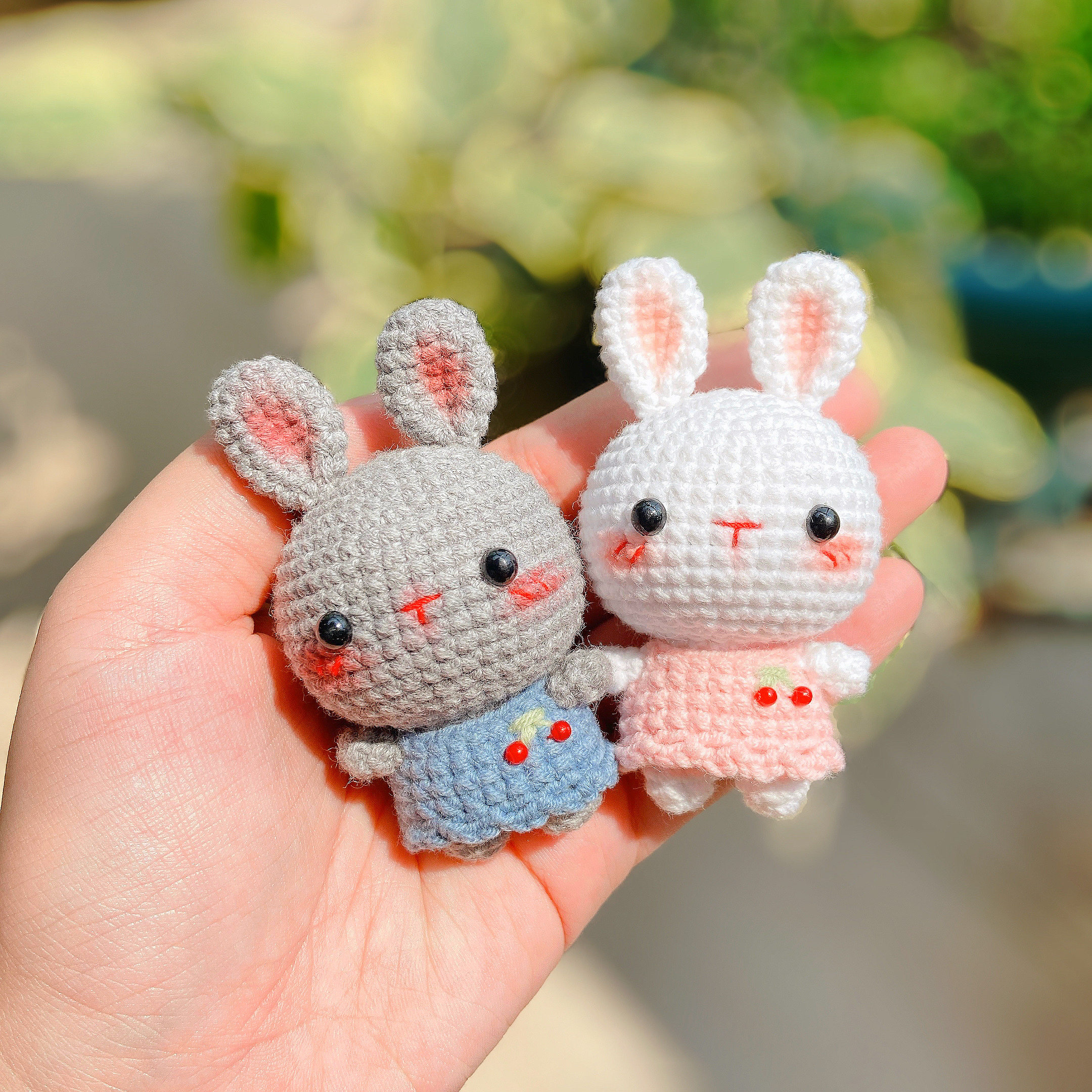 钩针编织樱桃小兔子材料包挂件车挂包挂diy毛线打发时间手工送礼