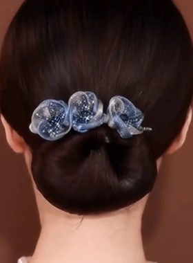 蓝色花朵盘发器女气质懒人丸子头盘发杆扭扭夹铂思亚同款端头饰