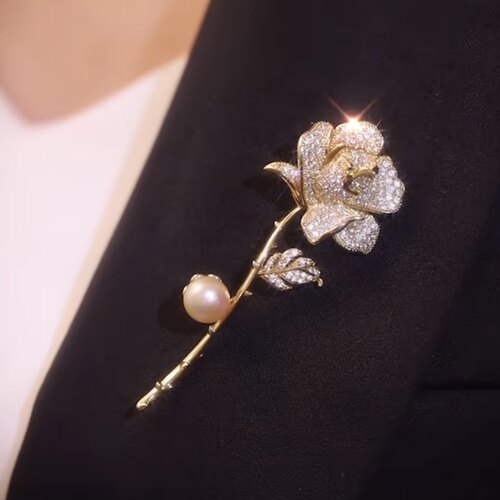 复古女金色玫瑰胸针奢华气质