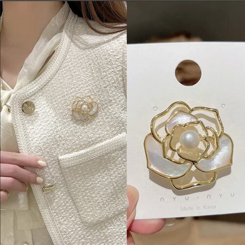 小香风珍珠女镂空贝母胸针奢华