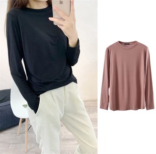 打底衫 内搭百搭薄款 女2019秋季 半高领修身 t恤上衣 新款 莫代尔长袖