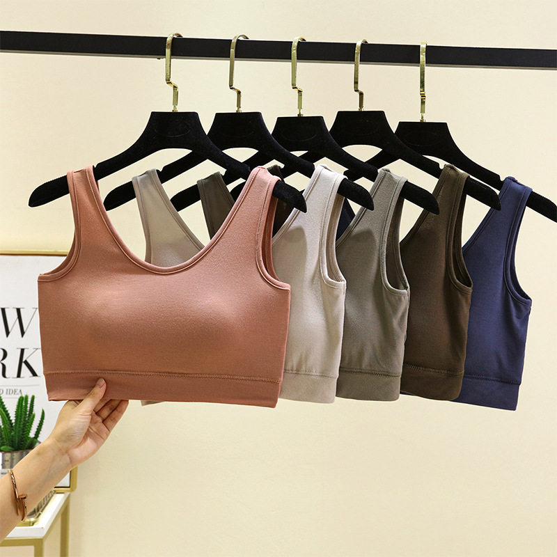 莫代尔带胸垫短款运动小背心女夏季裹胸抹胸打底半截露脐瑜伽上衣