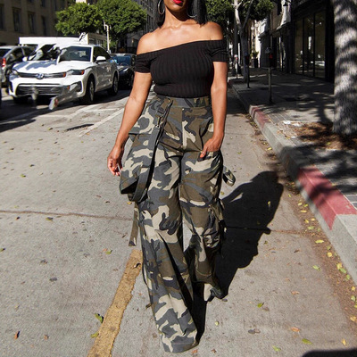 Women camouflage multi pocket loose pants女迷彩口袋宽松长裤