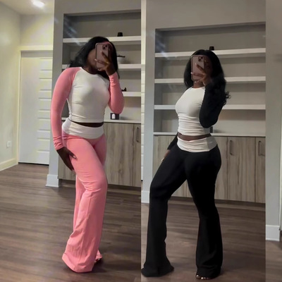 Women's tight fitting top+slim fit and plush yoga pants set