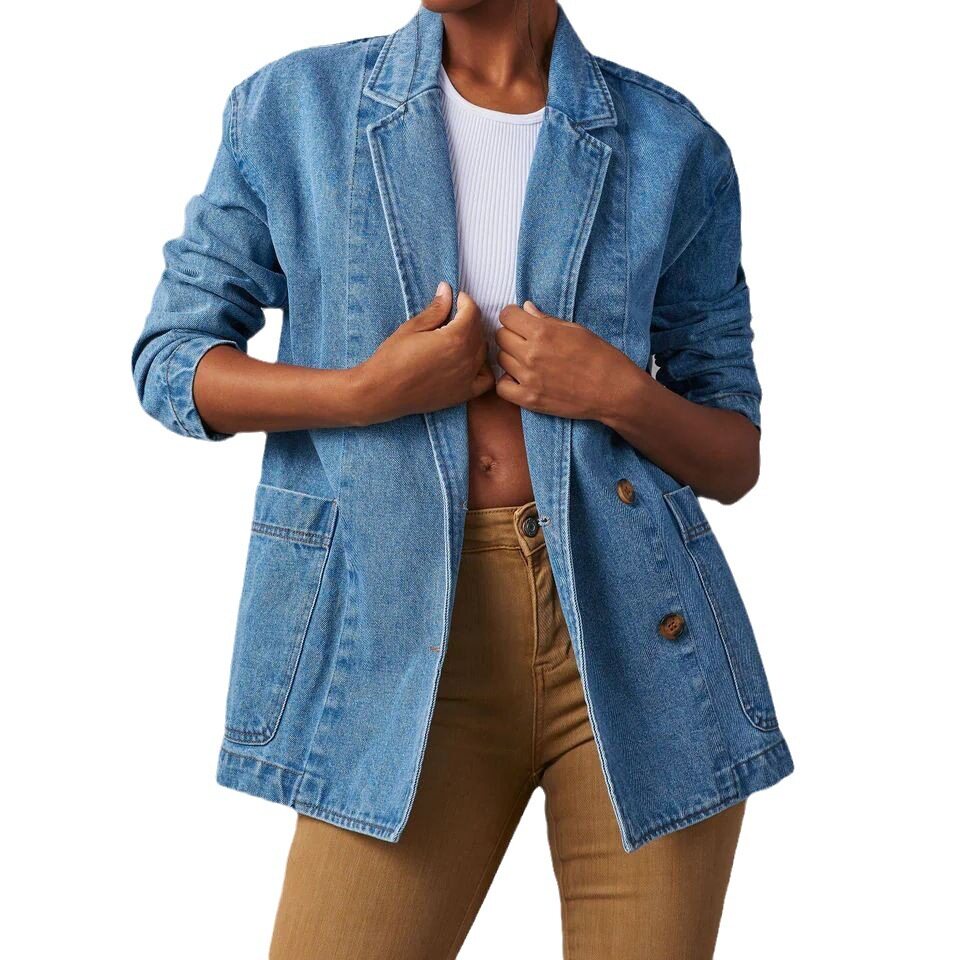 women jeans suit jacket 2024欧美水洗蓝色牛仔女士西装外套女