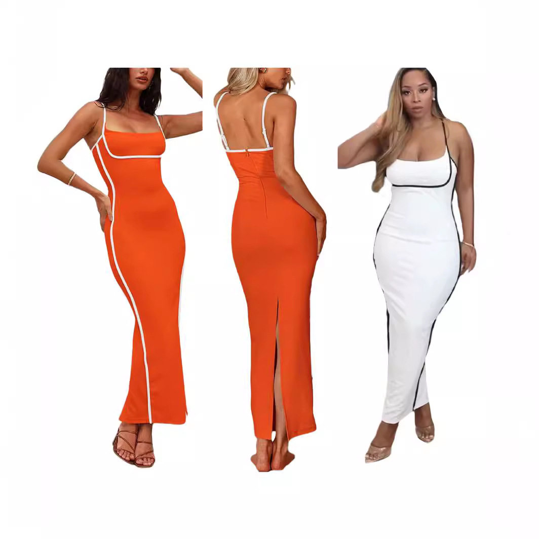 Women's sexy camisole slim fit dress女性感吊带撞色修身连衣裙