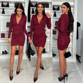 neck sexy skirt Women short buttocks with wrapped dress