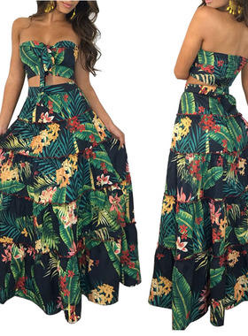 Women's printed black fungus edge beach skirt two-piece set