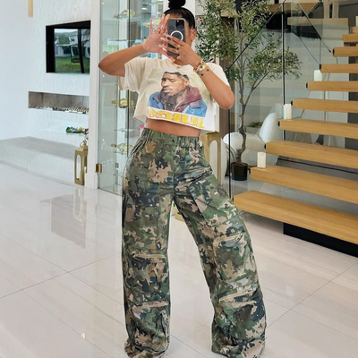 Women's camouflage loose camouflage work pants女迷彩工装裤