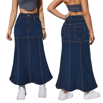 欧美合身经典百搭款新款牛仔长款半身裙 women jeans skirt dress