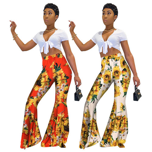 Women printed high waisted flared leggings女印花高腰喇叭裤度