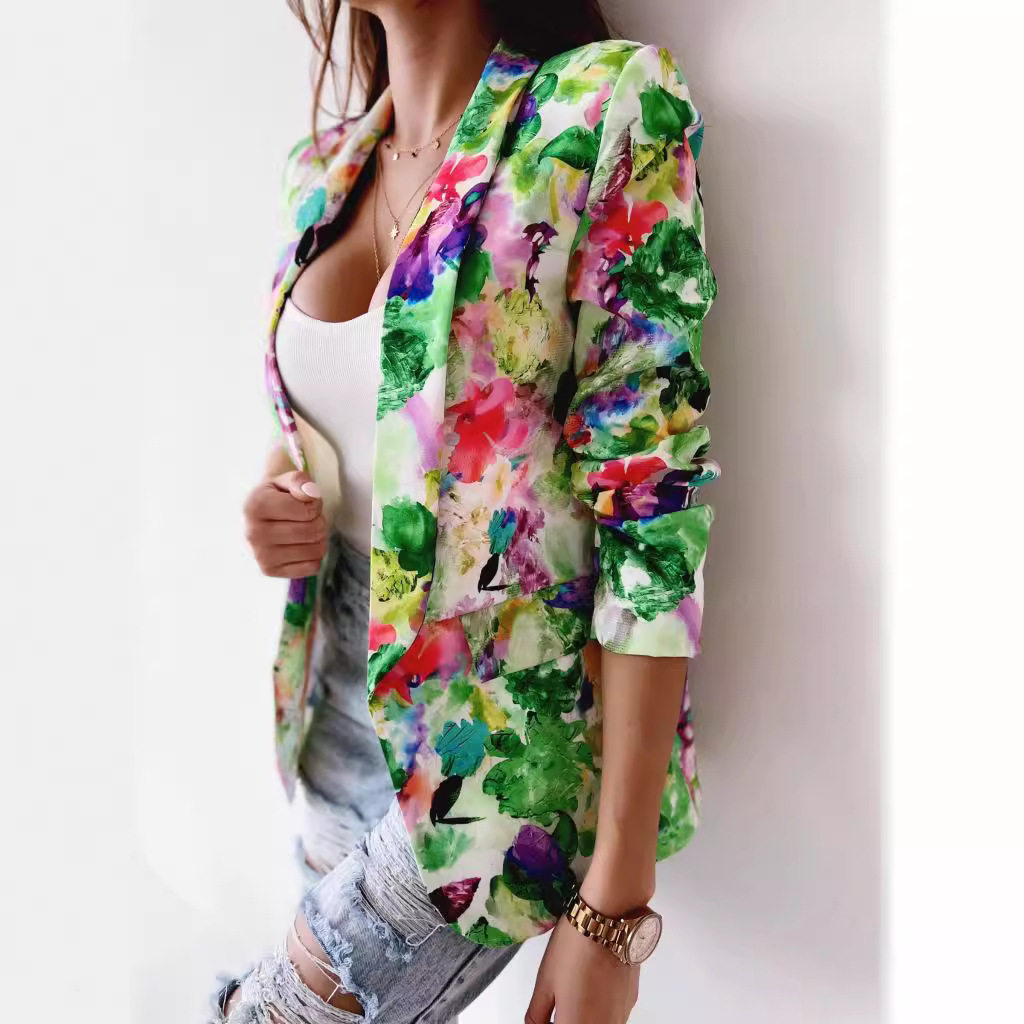 Women's printed spring coat, casual small suit女休闲小西服