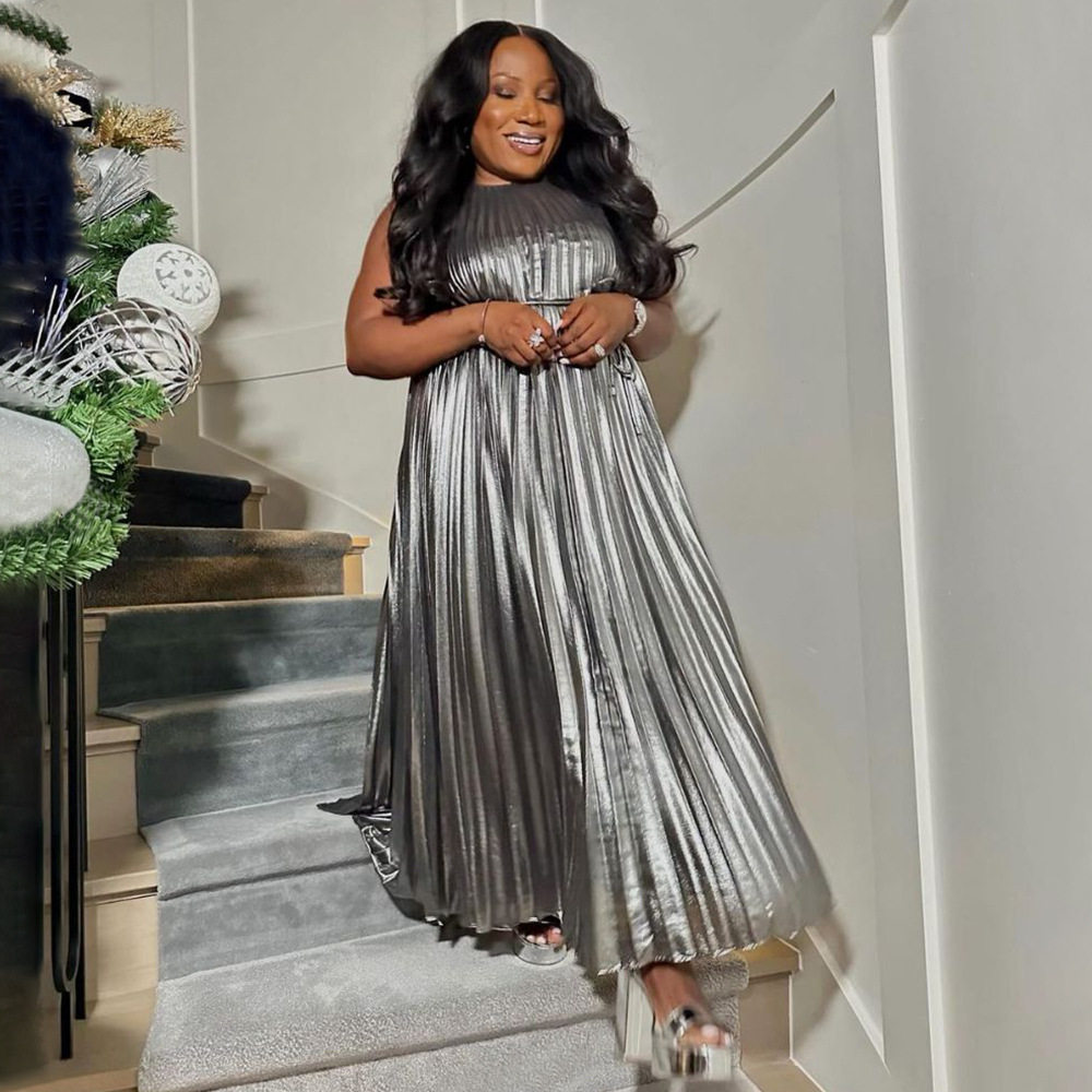 5XL Large Women African Sleeveless Folded Dress女压褶连衣裙