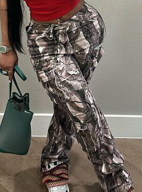 camouflage pants 2023新款时尚休闲宽松直筒高腰叠袋多色长裤