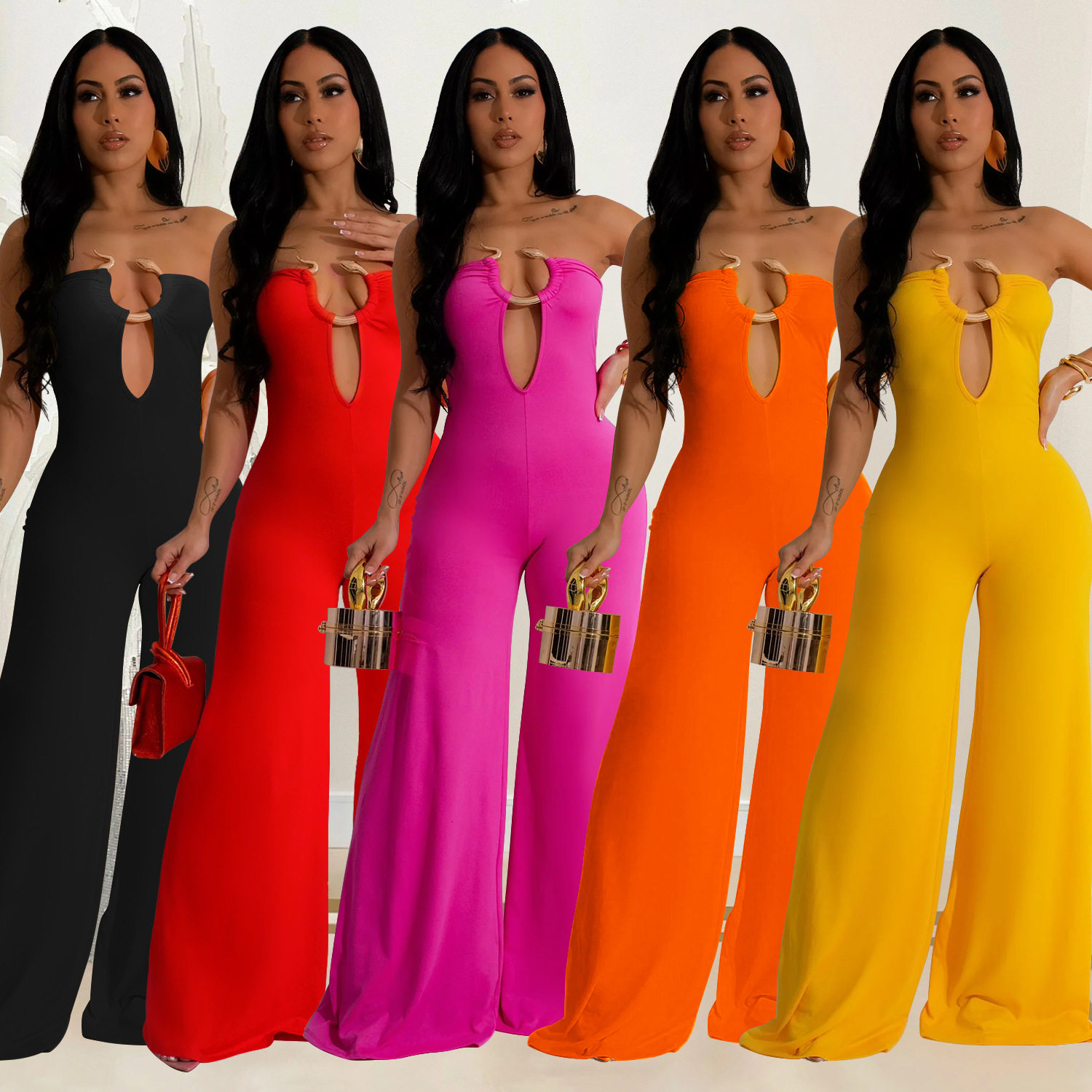 Women's fashion pants jumpsuit女装纯色时尚长裤连体裤