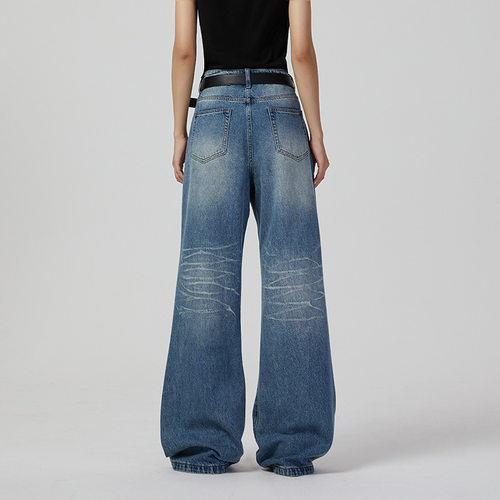 欧美阔腿牛仔裤中性高街牛仔简约休闲宽松长裤 JEANS women pants