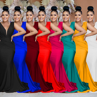 Women's sleeveless pleated long dress女无袖褶皱长裙连衣裙女