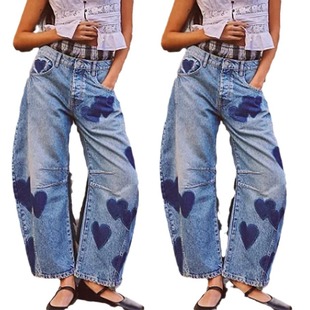 women jeans pants trousers 2024欧美休闲宽松中腰筒形女牛仔裤