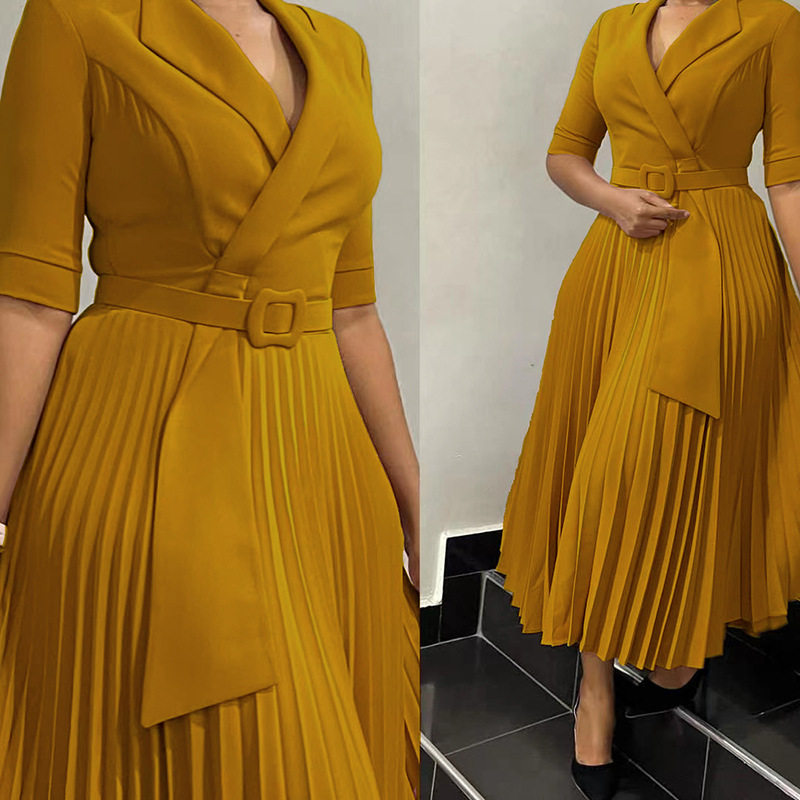 欧美西装领收腰压褶非洲连衣裙外贸大码Africa women dress sexy