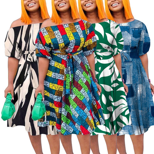 5XL Large Women's African Printed Short sleeved Long Dress