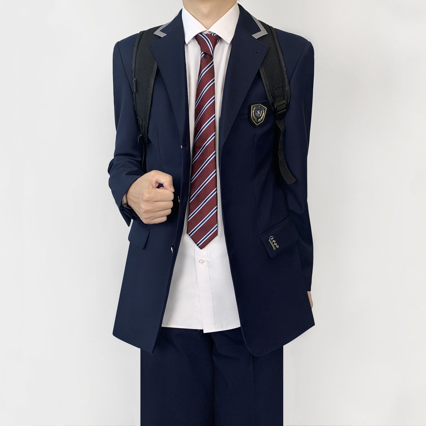 木村叔dk日系原创刺绣绀色西服外套男春秋季半包边条纹男学生西装