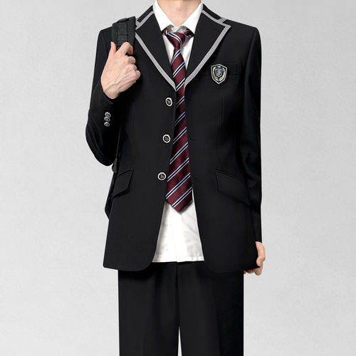 木村叔dk制服黑色西服外套男春秋季原创撞色镶边领成人礼西装礼服